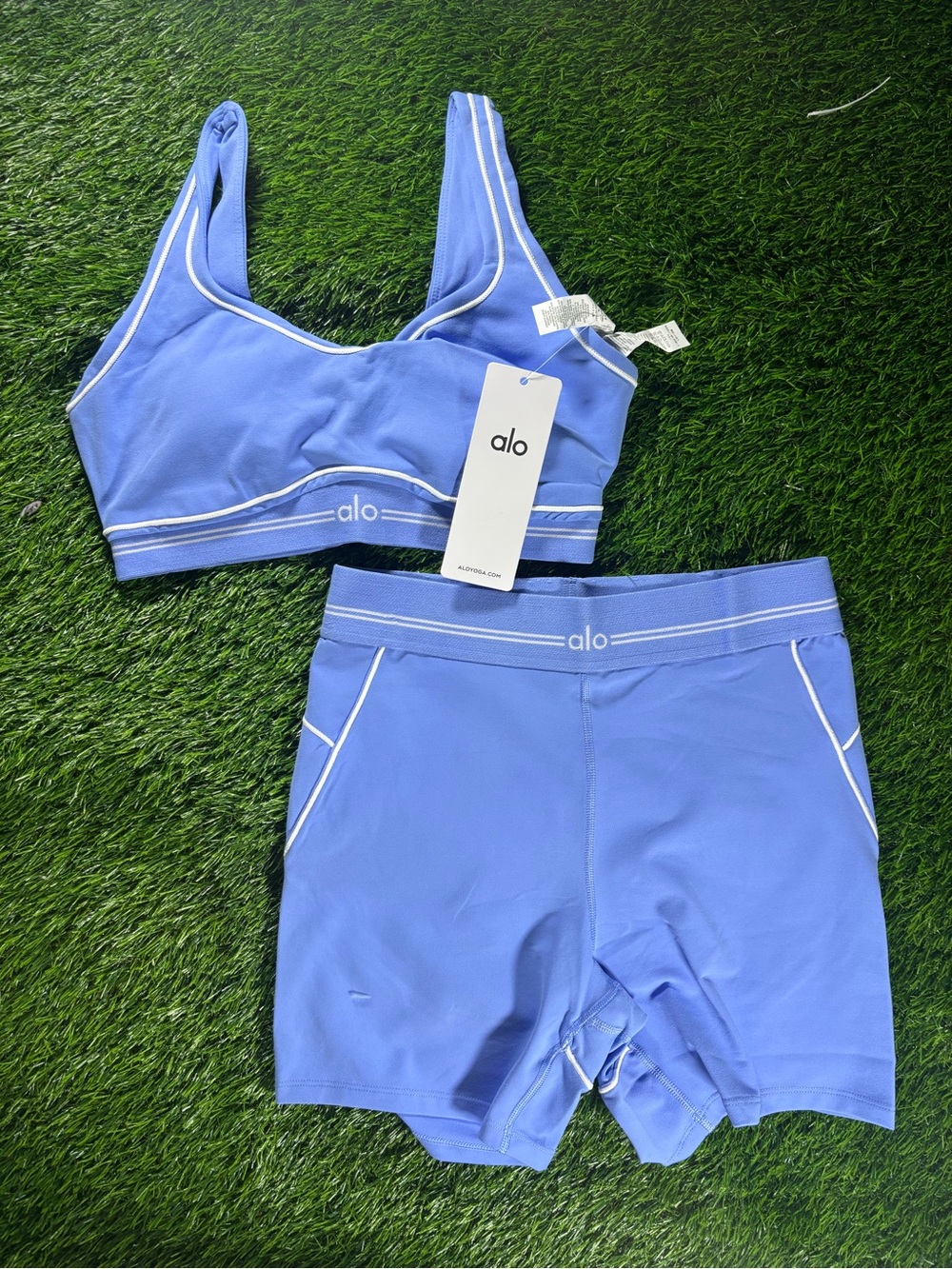 Alo Sky Blue Bra + Shorts Set